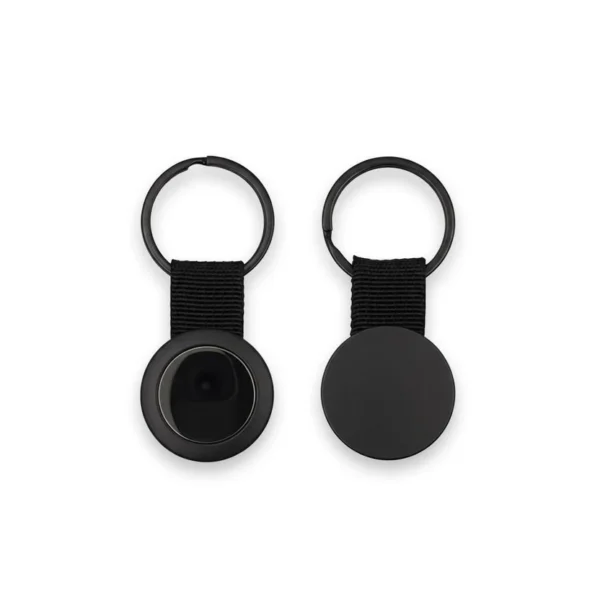 Premium Black Metal Keychain with Fabric Strap | Luxury Round Key Ring for Men