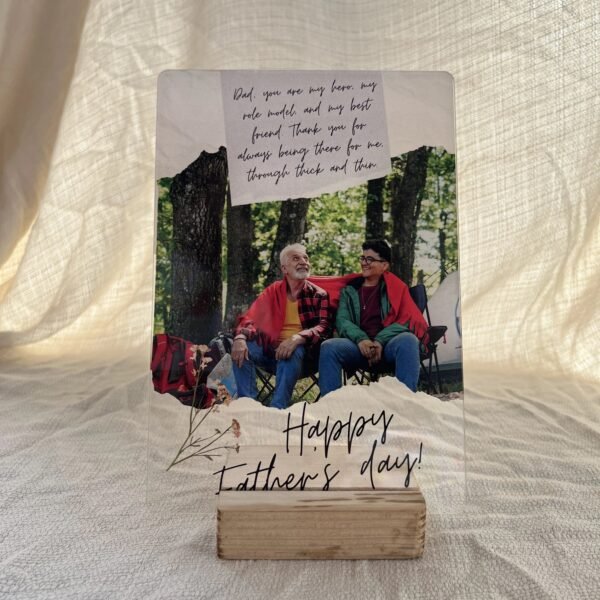 Dear Dad personalized letter and photo acrylic frame with floral design