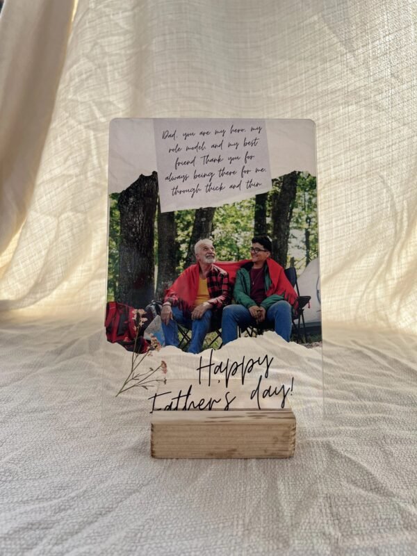 Dear Dad personalized letter and photo acrylic frame with floral design