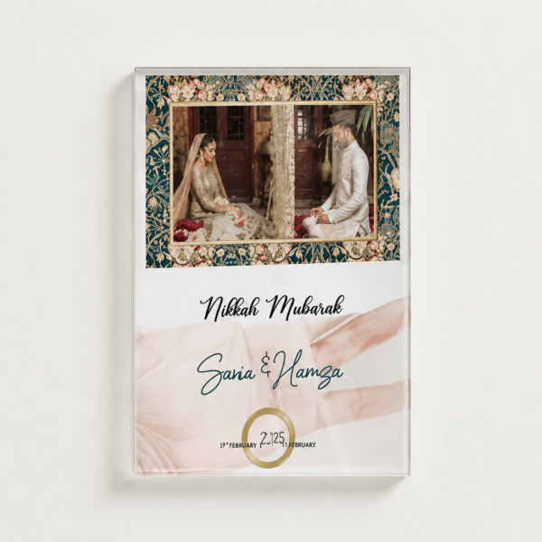 Personalized Nikah Mubarak Acrylic Wall Frame – Custom Couple Photo & Name