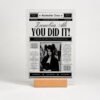Graduation News Vintage Newspaper Plaque - Full View Vintage newspaper graduation acrylic plaque standing on wooden base