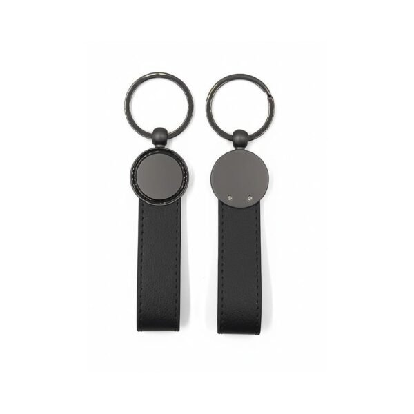 Custom Engraved Round Metal Keychain with Leather Strap (IPH-K10008)