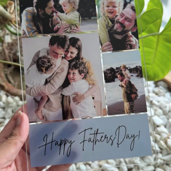 Father's Day 4-photo collage acrylic plaque held in hand