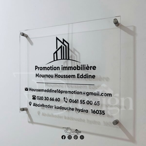 Custom UV printed acrylic sign plate with metal wall spacers
