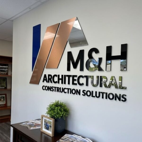 Custom multi-color acrylic sign board with 3D wall lettering