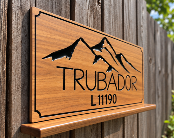 Custom Laser Engraved Wooden Signboard Add a natural and stylish touch to your space with a laser engraved wooden signboard. This custom wooden sign features precise engraving, a detailed mountain design, and personalized text. You can customize it with a name, number, logo, or other artwork to create a unique sign for your home, office, shop, cabin, or outdoor space.