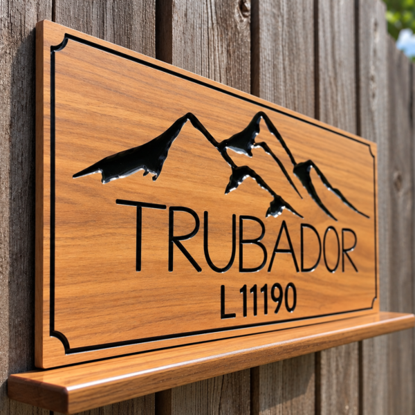 Custom Laser Engraved Wooden Signboard Add a natural and stylish touch to your space with a laser engraved wooden signboard. This custom wooden sign features precise engraving, a detailed mountain design, and personalized text. You can customize it with a name, number, logo, or other artwork to create a unique sign for your home, office, shop, cabin, or outdoor space.