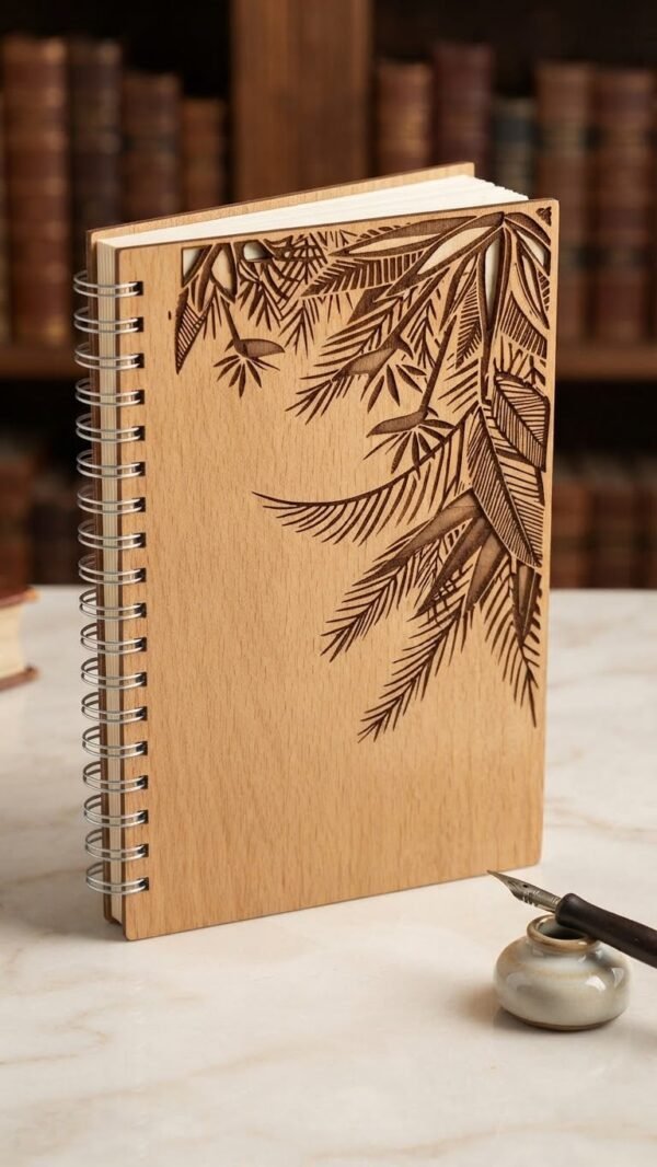 Wooden Engraved Diary Wooden engraved diary with custom laser engraved cover and spiral binding