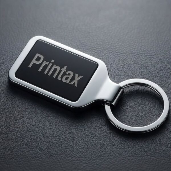 Fiber Laser Marked Metal Keychain Fiber laser marked metal keychain with custom Printax logo engraving