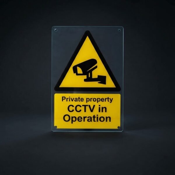 Acrylic CCTV signboard with private property CCTV in operation warning