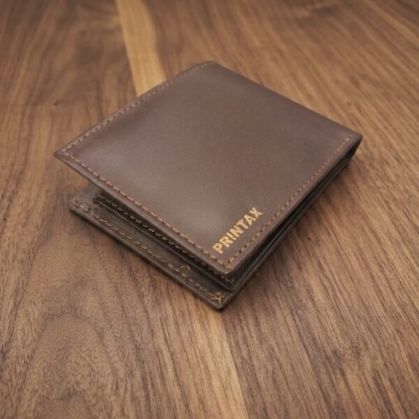 WhatsApp Image 2026-10-06 at 7. Personalized engraved brown leather wallet with custom Printax logo