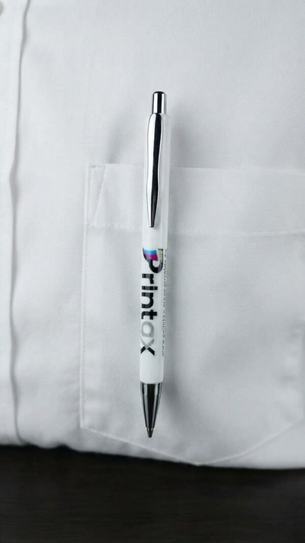 Custom UV DTF Printed Pen Custom UV DTF printed white pen with Printax logo