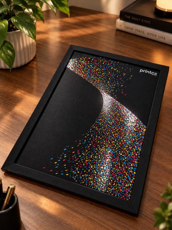 Custom Spot UV Printed Frame – Multicolor Design Custom spot UV printed photo frame with colorful abstract design