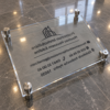 Custom UV printed clear acrylic sign plate with metal wall spacers