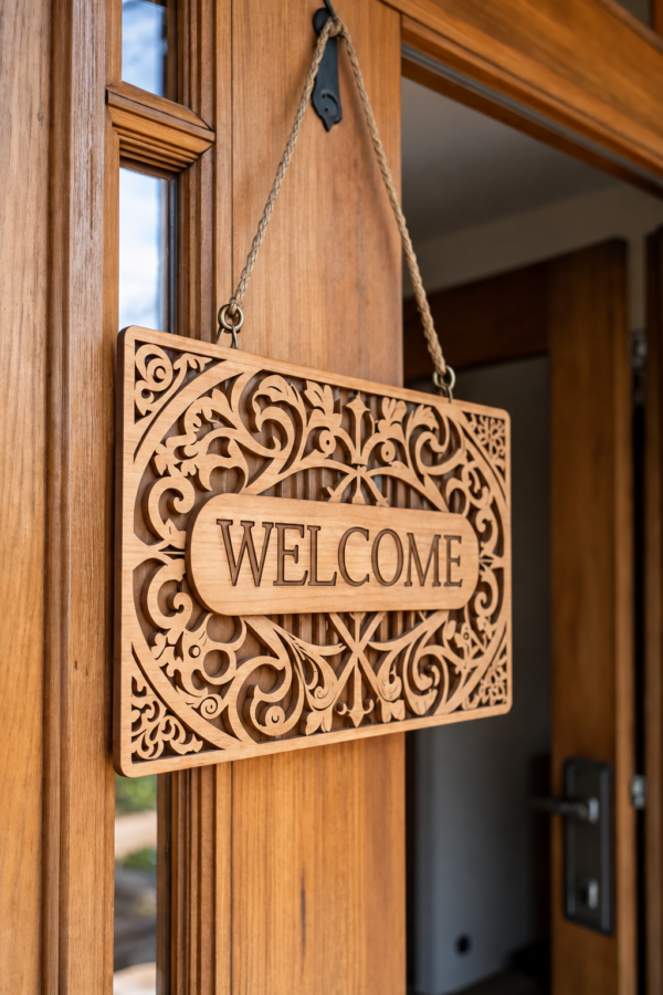 Custom Laser Engraved Wooden Sign Board – Personalized Welcome Door Sign