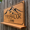 Custom Laser Engraved Wooden Signboard Custom laser engraved wooden signboard with mountain design and name