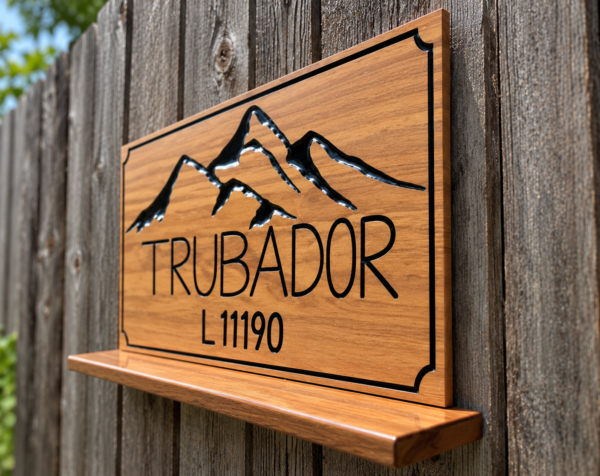 Custom Laser Engraved Wooden Signboard Custom laser engraved wooden signboard with mountain design and name